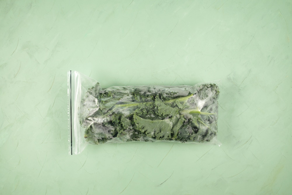 Kale leaves in freezer bag