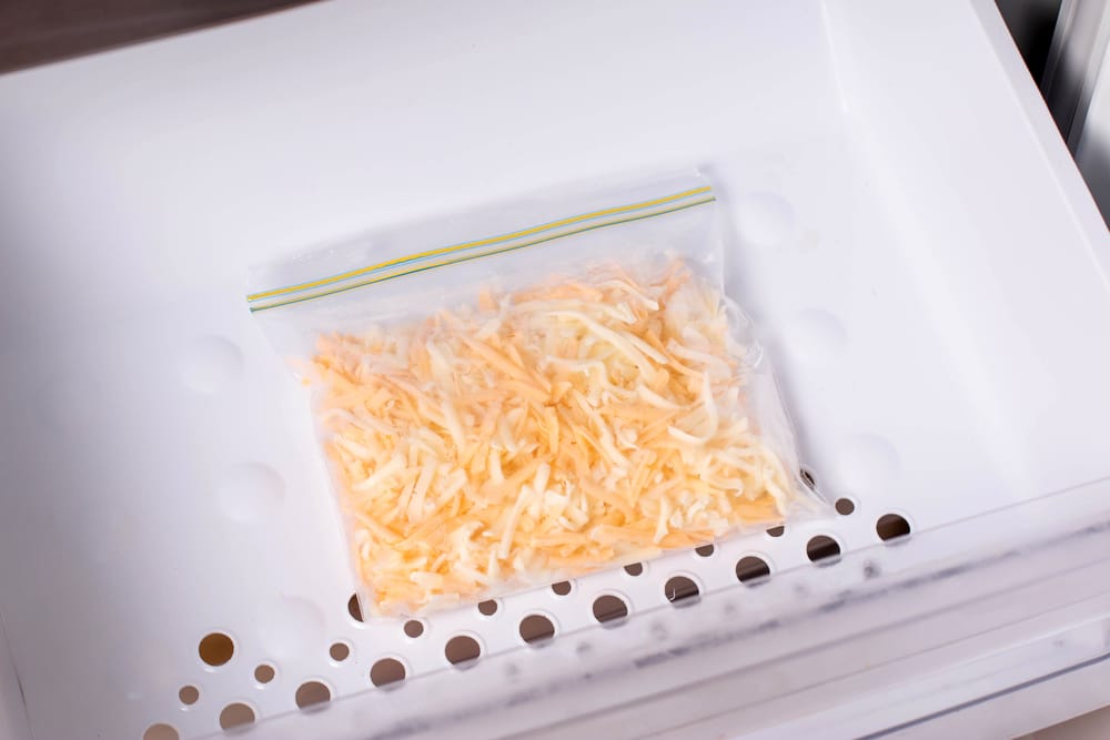 Mozzarella cheese in freezer bag