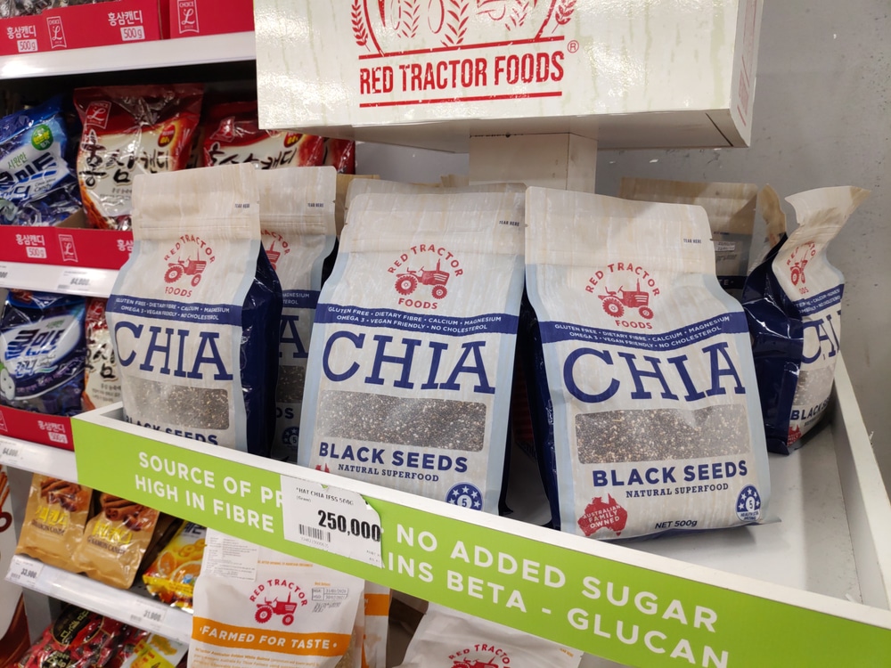 Bags of chia seeds