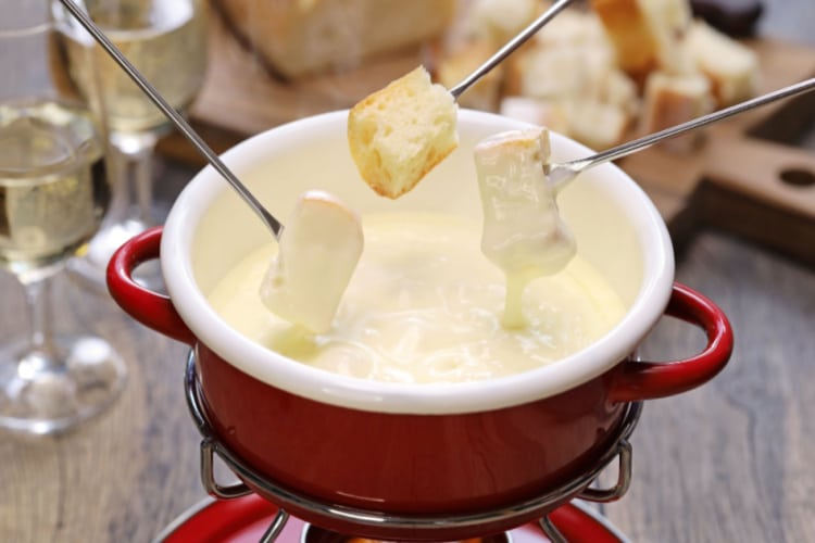 Cheese Fondue can be eaten with soft pretzels